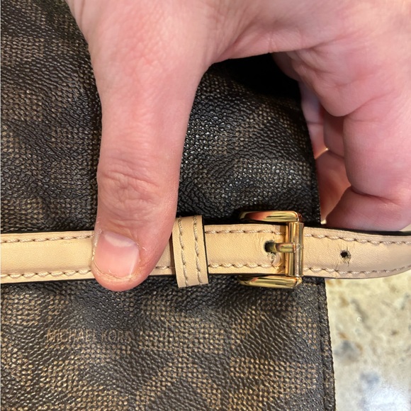 Michael Kors Brown and Tan MK Signature Tote with Gold Charm - Picture 9 of 10